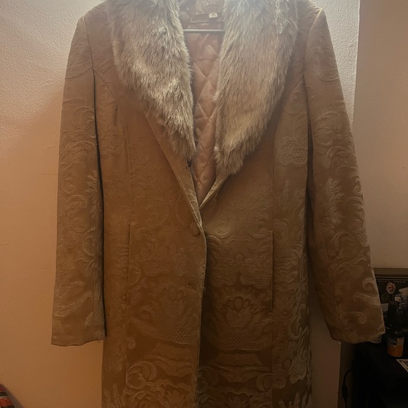 Vintage Y2K Penny Lane Beige Coat with Faux Fur Trim - Picture 4 of 5